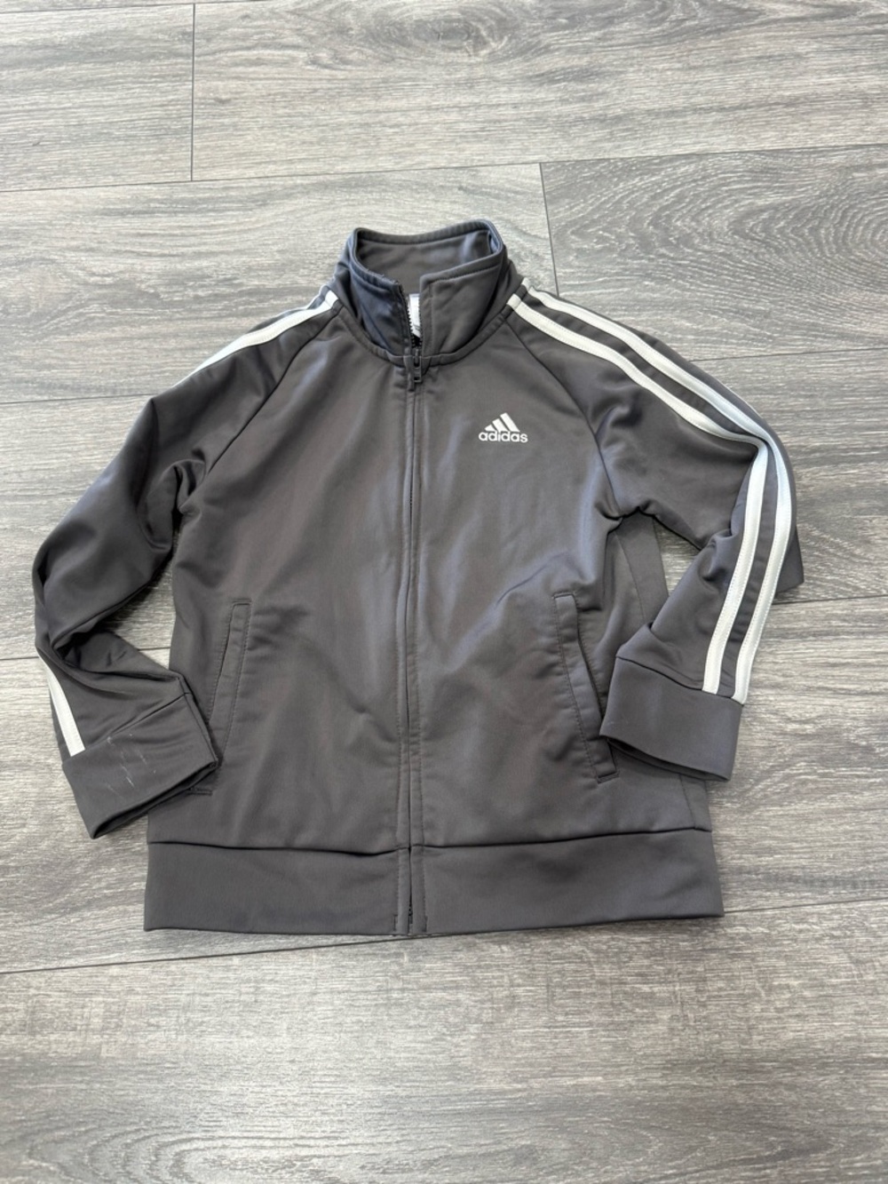 adidas Dark Gray Track Jacket with White Stripes